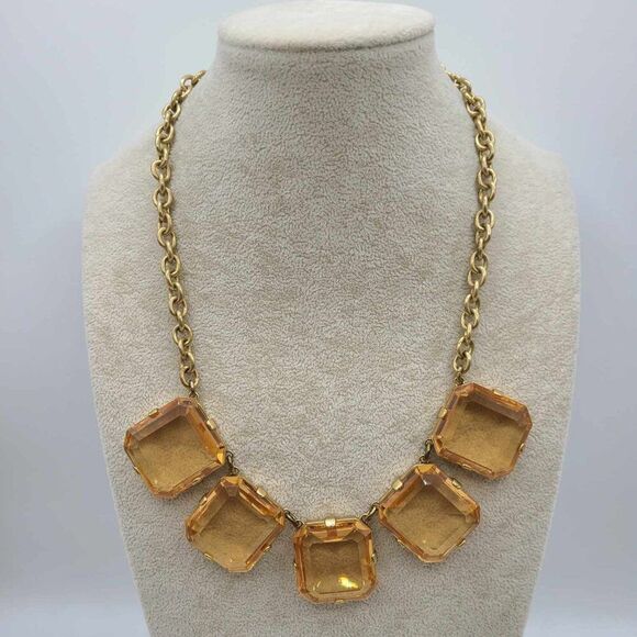 J Crew Large Amber Colored Crystal Statement Necklace - Picture 1 of 8